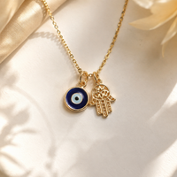 Evil Eye & Hamsa Protection Duo Necklace