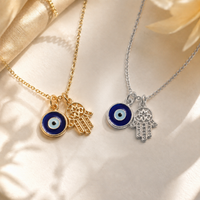 Evil Eye & Hamsa Protection Duo Necklace